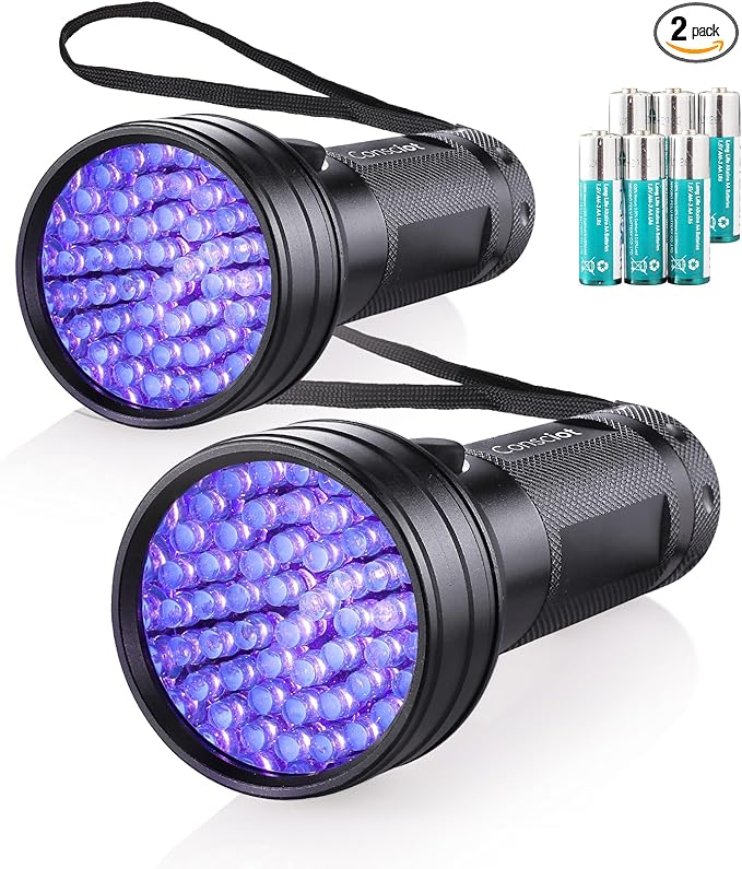 2 Pack UV Flashlight Black Light, Consciot 51 LED 395nm Ultraviolet Blacklight, Pet Urine Detector for Dog/Cat Urine, Dry Stains, Bed Bug, Resin Curing, Matching with Pet Odor Eliminator