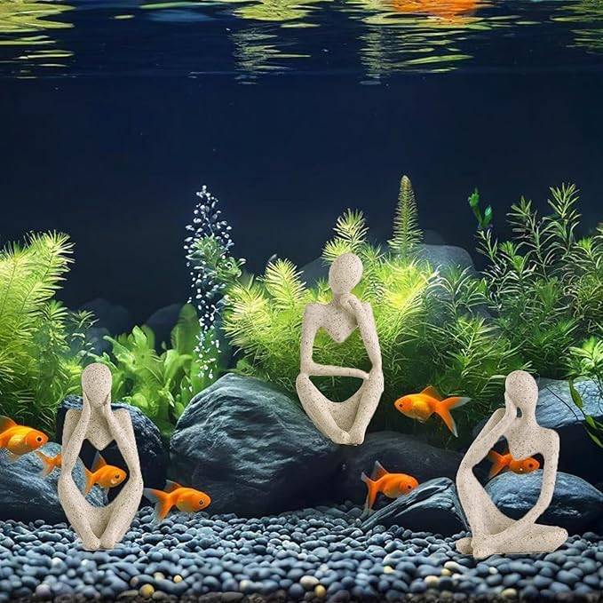 Fish Aquarium Decor Ornaments Minimalist Sandstone Resin Thinker Statue Fish Tank Decorations Small Accessories Abstract Home Decor Fish Toy for Betta Cichlid Goldfish Shrimps Hermit Crabs Turtle