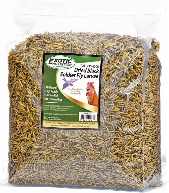 Exotic Nutrition 40 LB Bulk Dried Black Soldier Fly Larvae - High-Calcium Insect Treat - Chickens, Wild Birds, Bluebirds