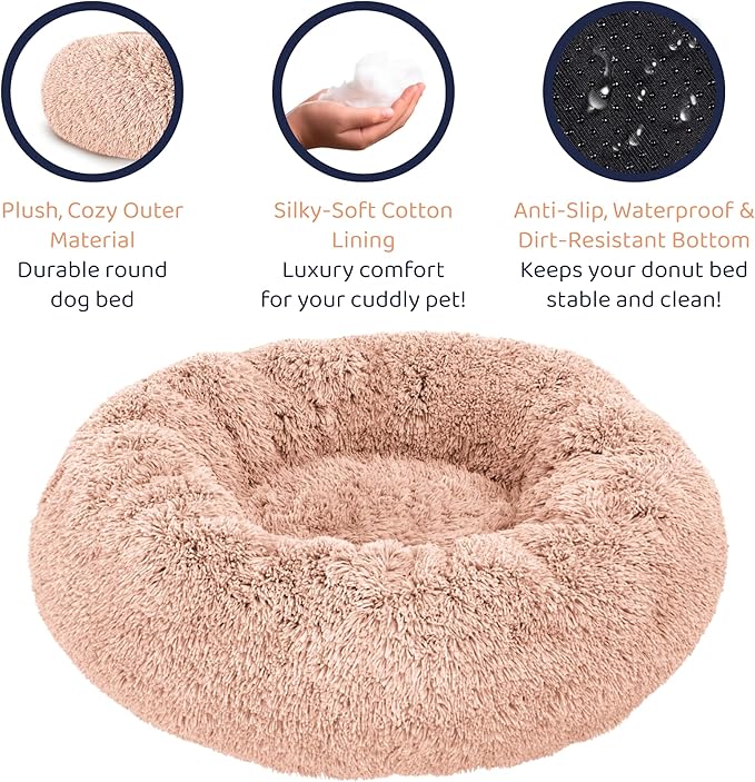 Donut Dog Bed - Premium Comfort for Anxiety Relief - Fluffy & Calming Design with Ultra-Plush Support | Cozy Round Dog Bed with Super Soft Circle Style (Size S Pink)