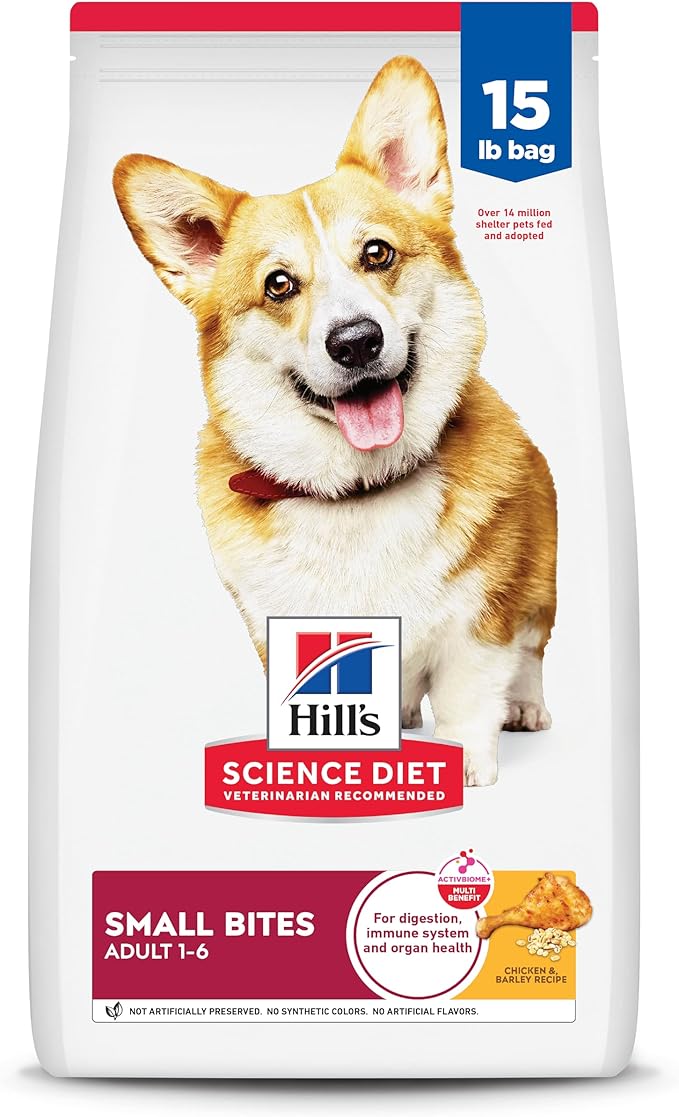 Hill's Science Diet Adult 1-6, Adult 1-6 Premium Nutrition, Small Kibble, Dry Dog Food, Chicken & Barley, 15 lb Bag