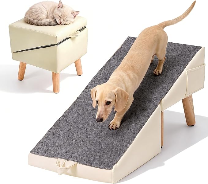 Dog Ramp for Couch & Bed, 2-in-1 Dog Stairs for Small Dogs & Cats, 11.81'' Indoor Pet Ramp with 23°Gentle Slope, Non-Slip Felt, Joint Protection for Senior & Injured Pets, Sturdy Ottoman-Style Design