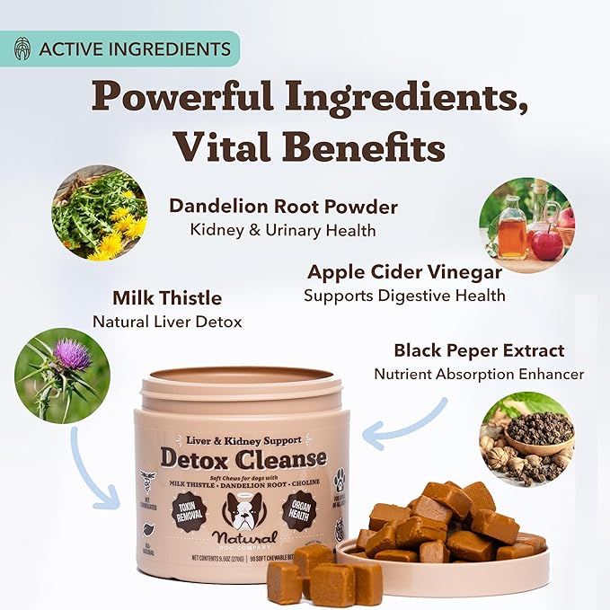 Natural Dog Company Liver & Kidney Supplement for Dogs – 90 Soft Chews with Milk Thistle, Cranberry, Dandelion Root, Turmeric & Astragalus – Supports Liver Function, Kidney Health & Overall Wellness