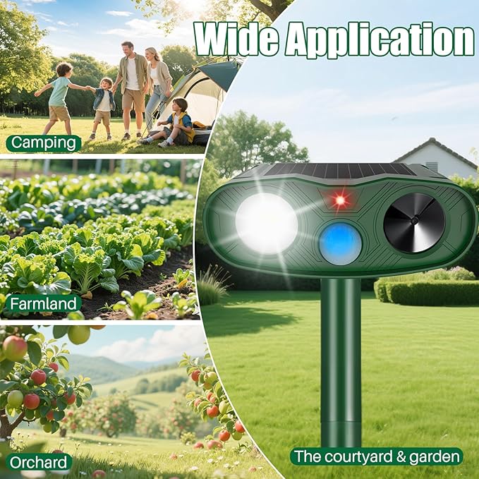 2026 Racoon Squirrel Sonic Fortress Pro Rabbit Repellent Outdoor, Solar Ultrasonic Animal Repeller Deer Deterrent with Motion Sensor&Flash Light to Scare Cat Skunk Dog Out of Garden Farm Yard(4Pack)