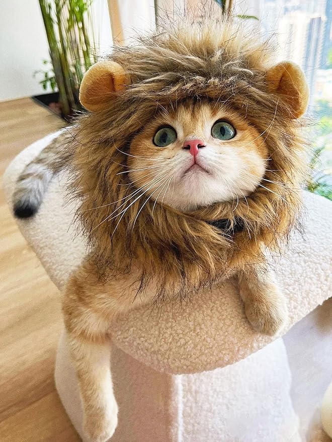 Lion Mane Wig for Cat,Dog and Cat Costume,Funny Pet Cat Costumes for Halloween Christmas, Parties, Photo Shoots (Size M, Melange Brown)