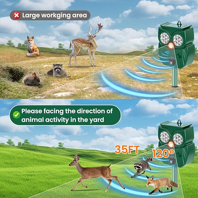 4 Pack Ultrasonic Animal Repellent Outdoor Deer Repellent Outdoor Solar Deer Repllent Devices Animal Deterrent Scare Raccoon, Cat, Rabbit, Dog
