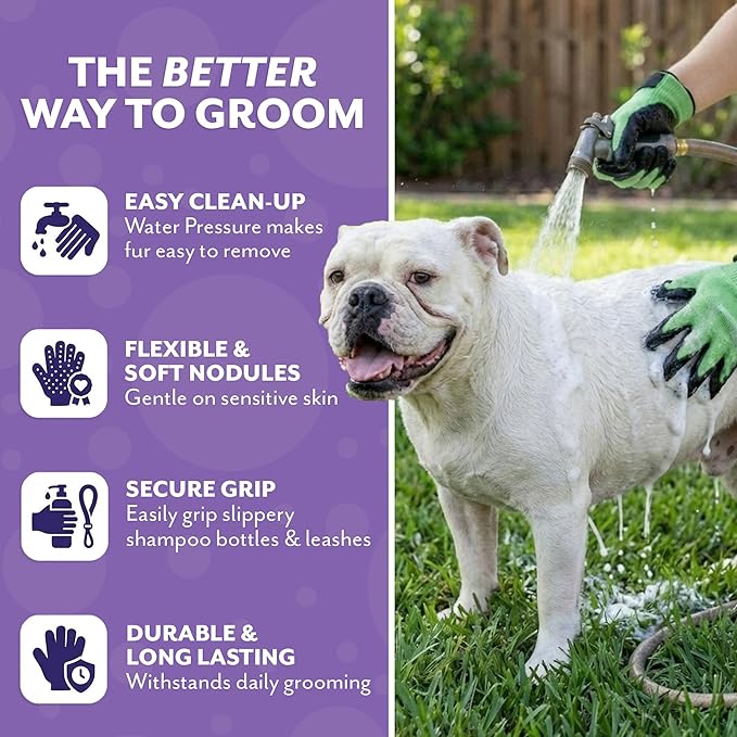 H HANDSON Pet Grooming Gloves - Patented #1 Ranked, Award Winning Shedding, Bathing, & Hair Remover Gloves - Gentle Brush for Cats, Dogs, and Horses (Purple, Large)
