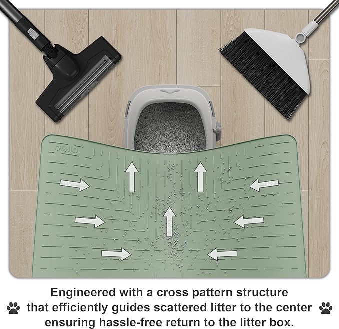 Cat Litter Mat Large Trapping Mat Premium Silicone Rubber 23.5x16 Sage Green, Waterproof and BPA Free Kitty Litter Box Mat, Easy to Clean and Keeps the Floor Tidy