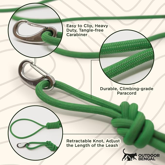 Long Rope Leash for Cats, Small Dogs & Puppies – Heavy Duty, Tangle-Free Lead for Walking, Training & Outdoor Play – Durable Nylon Pet Leash (Black, 10FT)