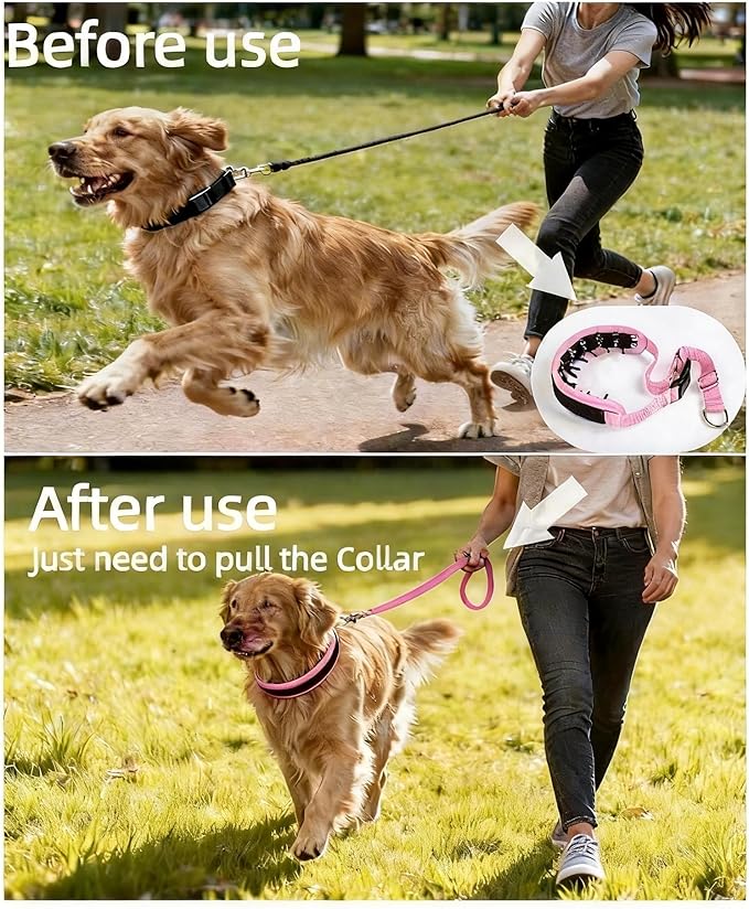 Lightweight Prong Collar for Dogs, Reflective No Pull Dog Collar | Adjustable Size Dog Pinch, Breathable Woven Fabric Air Grid Technology, Martingale Collar for Dogs Training（Pink-L）