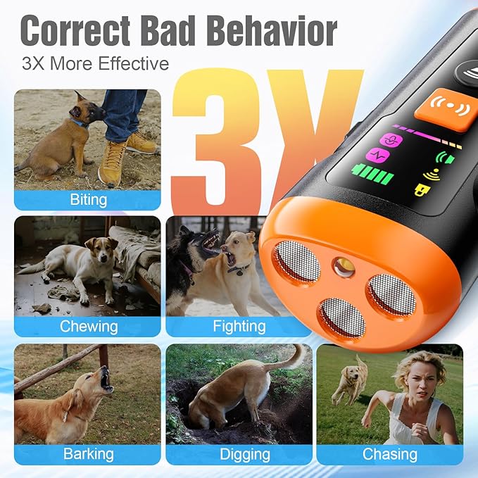 Dog Bark Deterrent Devices, 3X Anti Barking Device for Dogs Ultrasonic Dog Training, Up to 50FT Bark Control Dog Barking Silencer, Correct Bad Behavior Indoor Outdoor Portable Dog Barking Stopper