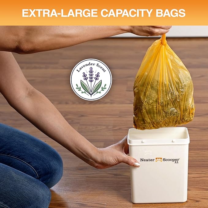 Neater Pets Neater Scooper XL Size Extra-Capacity Waste Bags, Refill Bags for Neater Scooper XL Cat Litter Scoop, Lavender Scent (6 Rolls, 90 Count)
