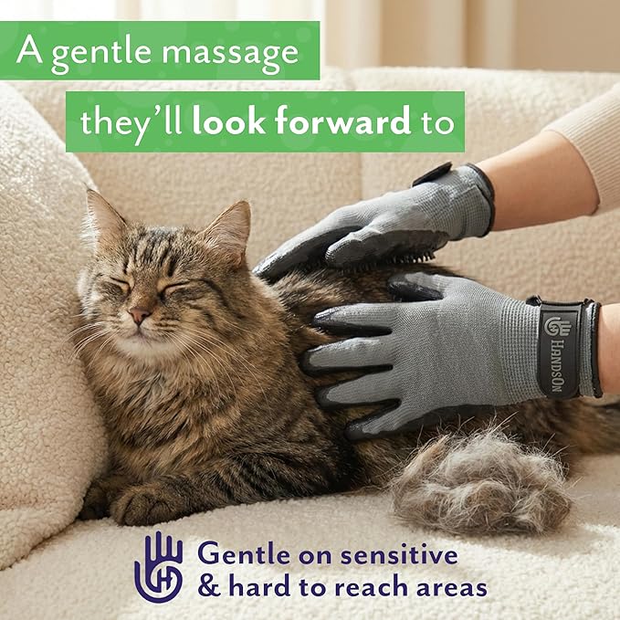 H HANDSON Pet Grooming Gloves - Patented #1 Ranked, Award Winning Shedding, Bathing, & Hair Remover Gloves - Gentle Brush for Cats, Dogs, and Horses (Blue, Small)