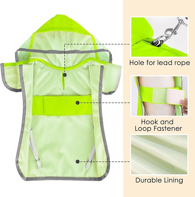 Lukovee Dog Raincoat, Adjustable Dog Rain Jacket with Clear Hooded Double Layer for Large Medium Small Dogs Puppies, Waterproof Rain Coat Poncho with Reflective Storage Pocket & Rim (Green, S)