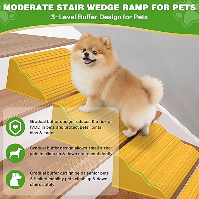 Moderate 3-Step Stair Ramp for Aged & Injured Pets, Lightweight Pet Ramp with Non-Slip Surface for Small Size Dogs Cats, Dog Wedge Ramp for Stairs/Staircases(120LBs Loading, 2PCS)