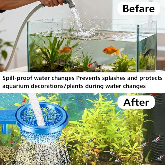 Aquarium Water Change Diffuser, Spill-Free Tool for Rimless & Rimmed Fish Tanks, Protects Substrate & Plants, Safe for Fish and Shrimp (Regular)