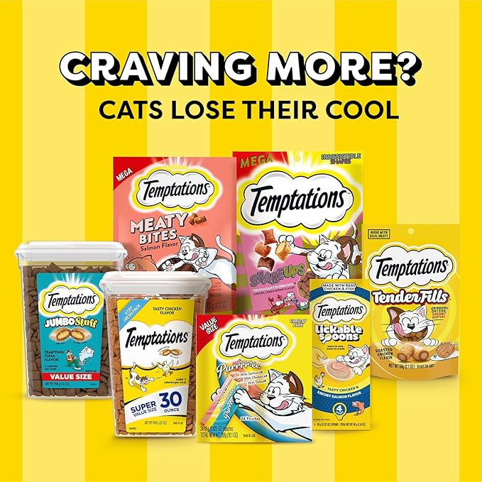Temptations Cat Treats Classic Crunchy and Soft Cat Treats Variety Pack, 6.3 oz. Pouches (Pack of 4)
