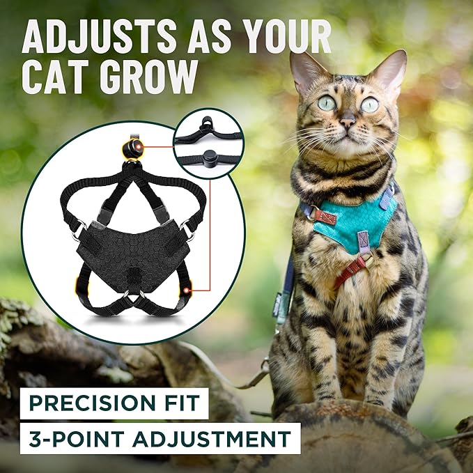 Houdini™ Escape Proof Cat Harness and Leash Set by OutdoorBengal – Turquoise, Large Cat Harness for Walking Big Cats
