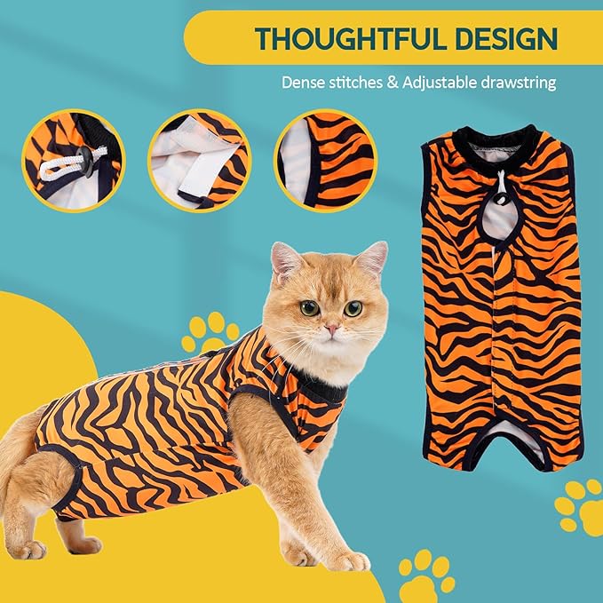 Avont Cat Recovery Suit - Kitten Onesie for Cats After Surgery, Cone of Shame Alternative Surgical Spay Suit for Female Cat, Post-Surgery or Skin Diseases Protection -Tiger(L)