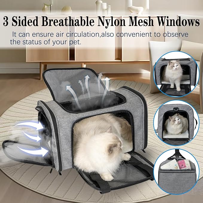 Top tasta Dog Cat Carrier Pet Carriers for Small Medium Large Cats Dogs Carrier Soft Sided Small Puppy Dog Carrier Portable Foldable Airline Approved Dog Cat Travel Carrier Grey Black M