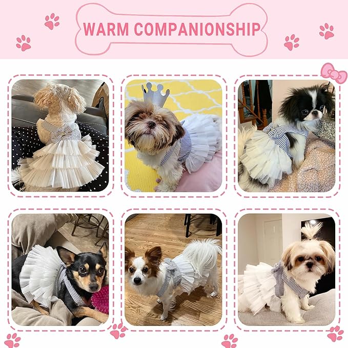 Dog Dresses, Fashion Pet Dog Clothes, Striped Mesh Puppy Dogs Princess Dresses (Blue, X-Small)