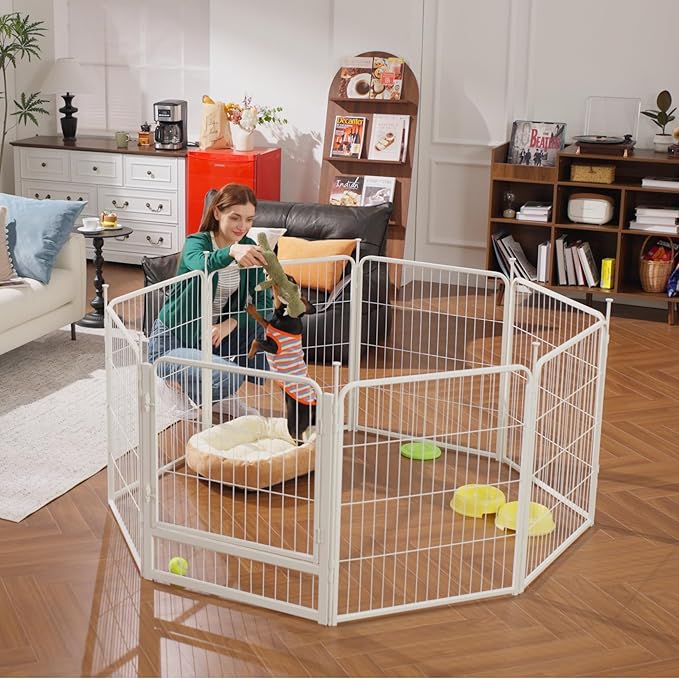 SunsGrove Indoor Dog Playpen, 24 Inch 4 Panels Puppy Play Pen for Indoors, Easy Setup Anti-Rust Pet Fence, White