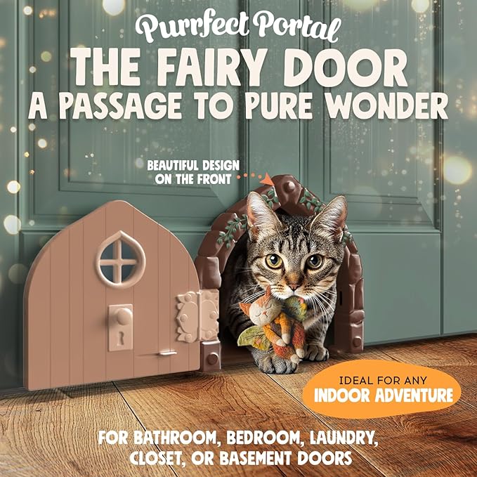 Fairy® Door Interior Pet Door - Large Cat Door for Cats Up to 20 lbs, Durable & Versatile Indoor Kitty Door for Solid or Hollow Core, Stylish Cat Hole, Comfortable, Easy Install, with Tight Lock