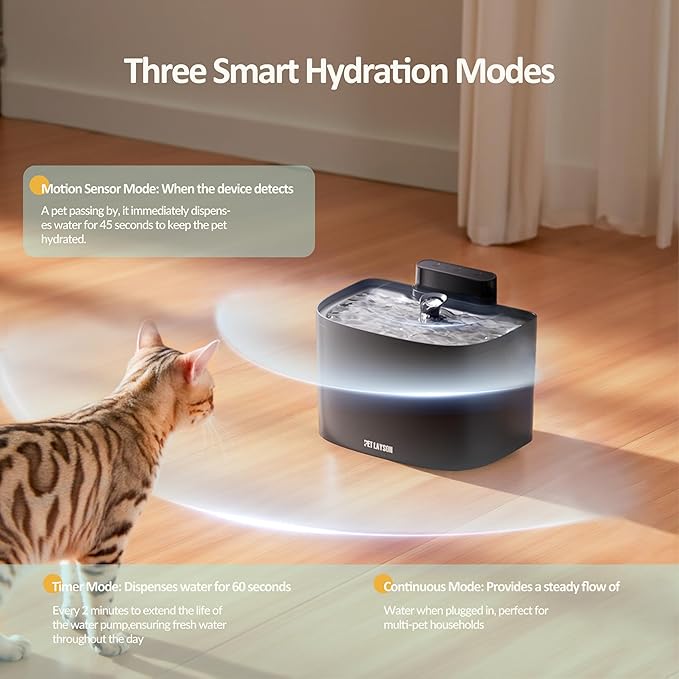 PET LAYSON Pumpless Cat Water Fountain, App Remote Control Smart Cordless Rechargeable Battery Operated, 3.6L/122oz 2.4G Wi-Fi Dog Water Dispenser, 2 Filters,2 Nozzles(Pink, M1 Pro)