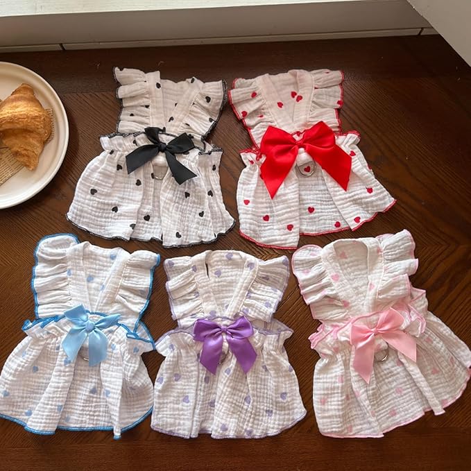TAPBULL Dog Dresses, Fashionable Pet Dog Clothes with Heart Design, Cute Cat Birthday Dress Outfit (Pink/Red/Blue/Purple/Black 5-Pack), Small