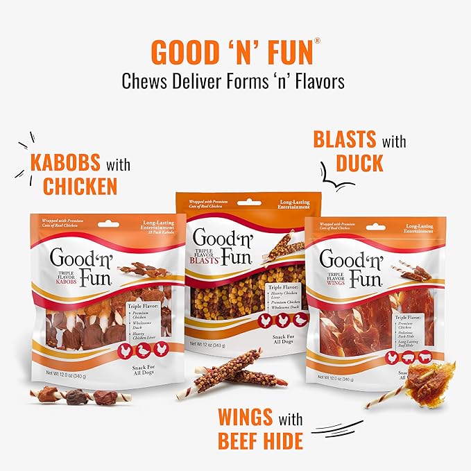 Good'n'Fun Triple Flavor 7 inch Rolls, Chews for Dogs, 6 Count (Pack of 1)