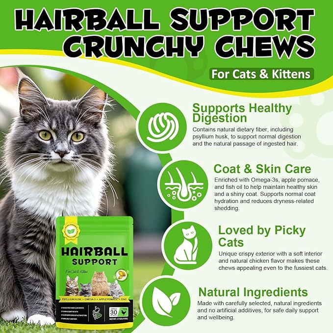 Hairball Control Cat Treats - Cat Hairball Remedy & Relief for Cats - Cat Hairball Control with Psyllium Seed Husk and Vitamins, Promotes Skin & Coat, Digestive, Urinary Health (1 Pack 100g)