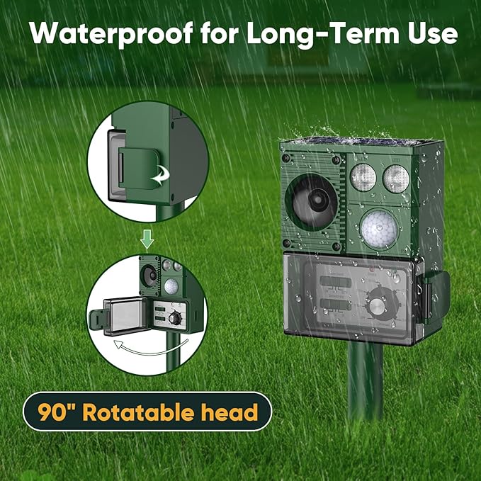 2026 Upgraded Solar Ultrasonic Animal Repellent, Cat Repellent Outdoor, Squirrel Repellent, Deer Repellent Devices, Dog, Raccoon, Skunk, Rabbit, Rodent, Coyote, Waterproof, PIR Sensor Dark Green