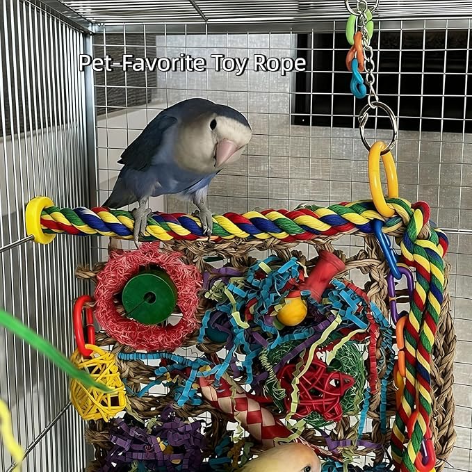 Bird Rope Perches, Parrot Toys, Bungee Rope Perches for Parrots, Cockatiels, Parakeets, Budgie Cages Comfy Birds (Metal Nut) - 41.34 inches
