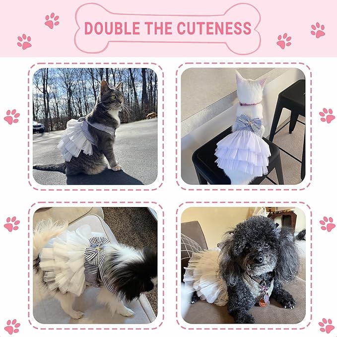 Dog Dresses, Fashion Pet Dog Clothes, Striped Mesh Puppy Dogs Princess Dresses (Blue, X-Small)