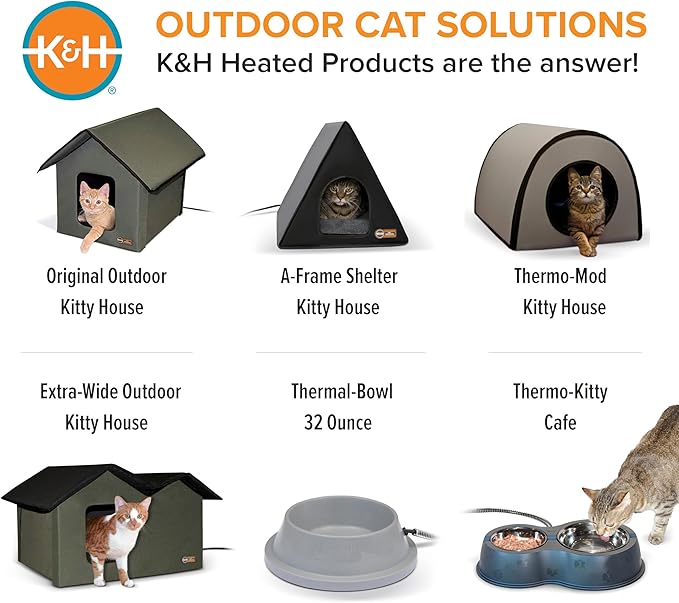 K&H Pet Products Extra-Wide Outdoor Cat House for Outside Pets, Weatherproof Outdoor House for Large Cats, Insulated Kitty Shelter, 2 Doors, Waterproof Removable Floor Pad, Unheated - Olive