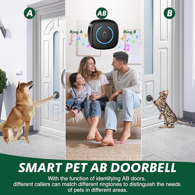 Dog Door Bell for Potty Training, Smart Wireless Doggie Doorbell to Go Outside, 1000 Feet Long Range with IP65 Waterproof Super-Light Touch Button, 60 Melodies & Adjustable Volume (2 Button)