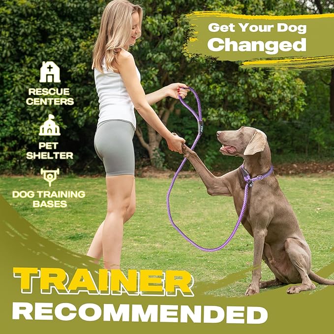 Fida Slip Leads for Dogs, 4 FT x 1/2" Dog Leash Heavy Duty Comfortable Strong Rope Lead for Large, Medium Dogs, No Pull Pet Training Leash with Highly Reflective,Purple