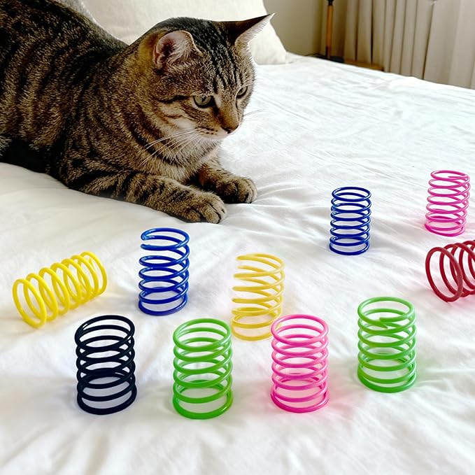 AGYM 6Colors Plastic Spring Cat Toys, 60 Pack Spiral Springs for Indoor Cats to Swat, Bite, Hunt, Interactive Toys for Cats and Kittens