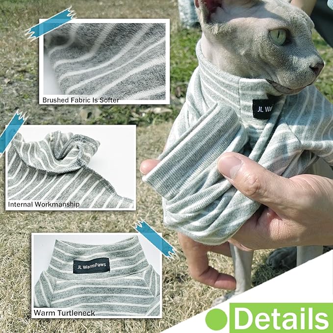 Sphynx Cat Sweater Hairless Cat Clothes Sweater Shirt Soft Warm Long Sleeves Pullover Pet Clothes Pajamas Dog Cloth for Small Dogs Jumpsuit Pet Sweaters (Striped, Medium)