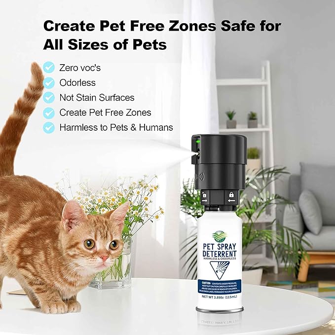 Cat Spray Deterrent System [ 3 Pack] Automatic Cat Deterrent Spray, Motion Activated System for Cats & Dogs Odorless Pet Deterrent, Senses Pets Up to 3 Feet Away, Friendly & Safe Pet Deterrent Spray