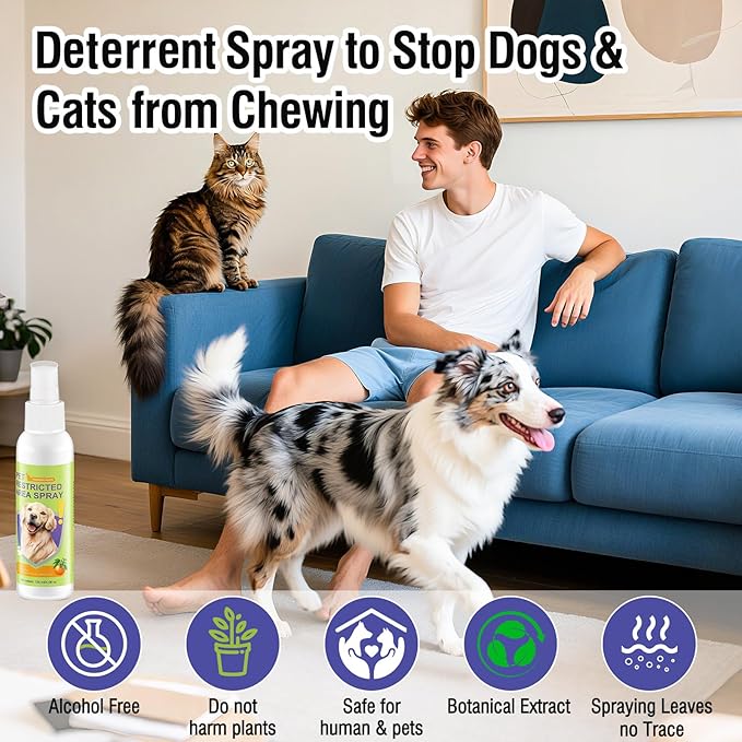 Cat Deterrent Spray for Peeing - Effective Dog Deterrent Spray Urine & Pee Corrector for Furniture, Yard, Shoes, Indoor and Outdoor Training Spray, Non Stain & Safe Ingredients for Pets 4oz(120 ml)