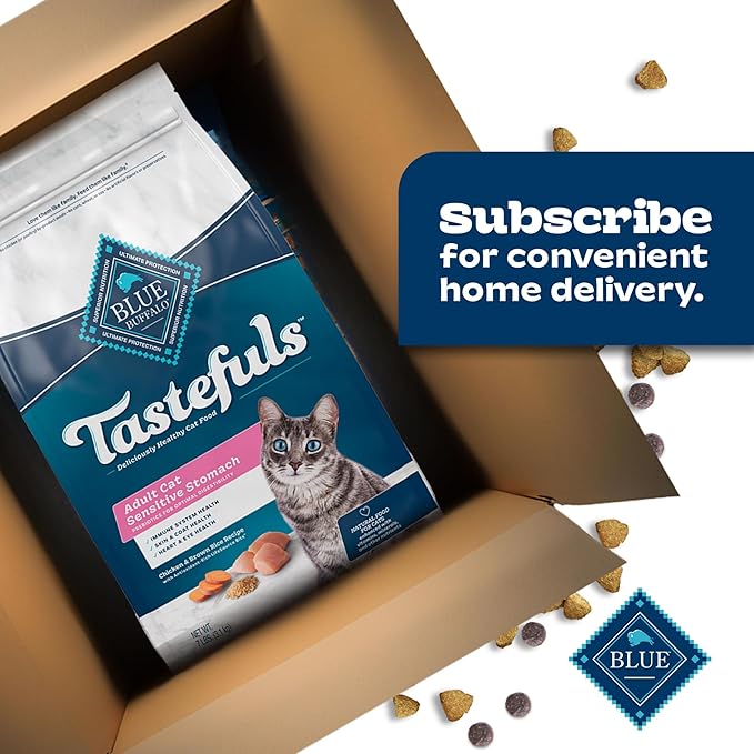 Blue Buffalo Tastefuls Natural Dry Food for Adult Cats, Sensitive Stomach, Chicken & Brown Rice Recipe, 3-lb. Resealable Bag