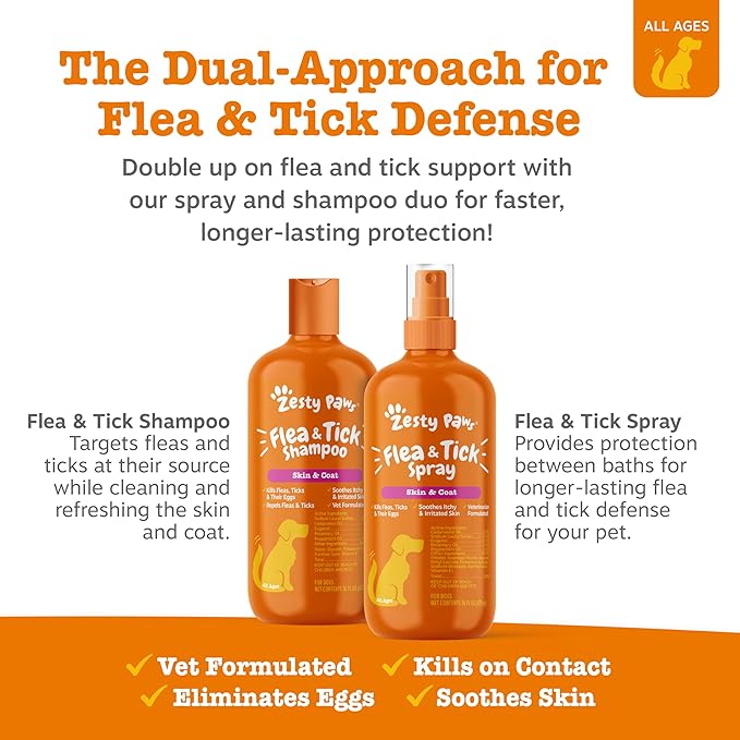 Zesty Paws Flea and Tick Spray for Dogs - Kill Fleas, Ticks & Their Eggs - Veterinarian Formulated - Soothes Itchy & Irritated Dog Skin - Cedarwood Oil, Rosemary Oil & Peppermint Oil