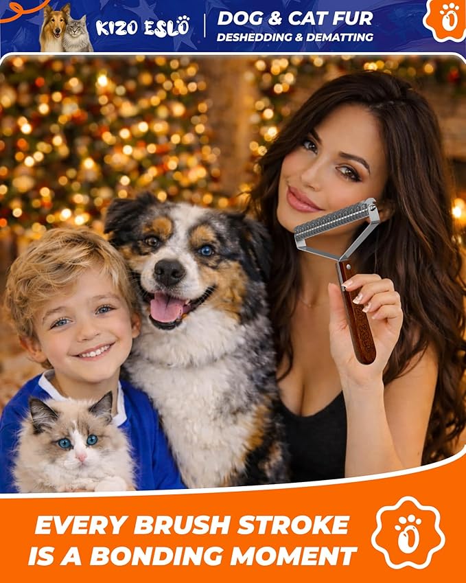 Oversized 2-Sided Dog Brush For Shedding Undercoat Rake for Dogs & Cats & Horses, Remove Mats,Dematting Comb, Grooming Brush for German Shepherds Medium to Long-Haired Pets(African Padauk Handle)