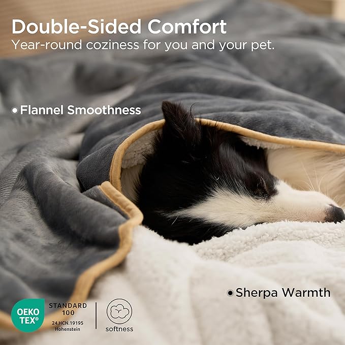 Bedsure Waterproof Blanket for Bed - Sherpa Fleece Waterproof Dog Blankets for Large Dogs, Pet Blankets for Bed/Couch, Soft Plush Reversible Furniture Protector, King Size, 108"x86", Grey