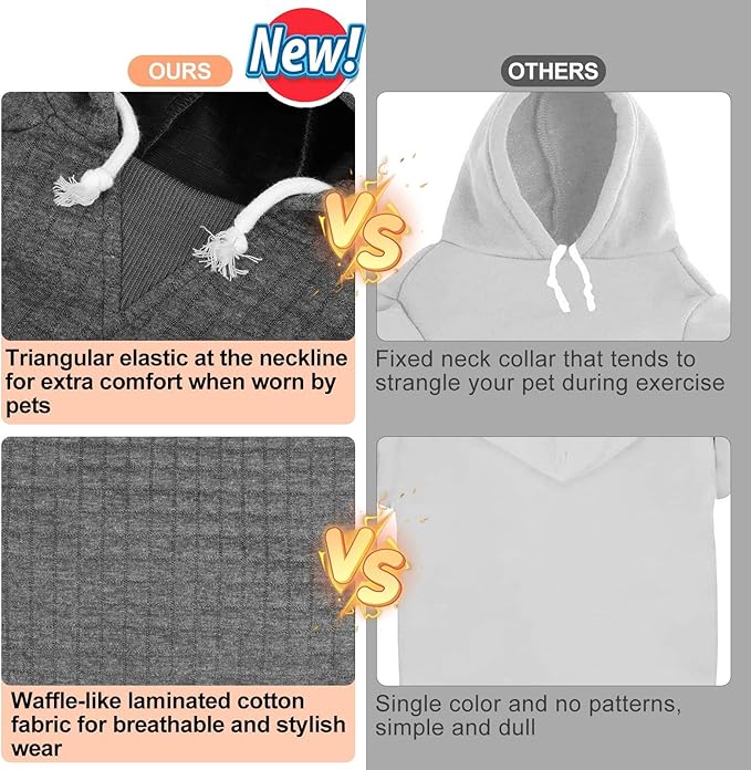 BEAUTYZOO Dog Hoodie with Leash Hole and Pocket,Dog Sweaters for Small Medium Large Dogs Boys Girls,Waffle-Like Laminated Cotton Warm Outfits for French Bulldogs, Pitbull, Winter Puppy Clothes Jacket