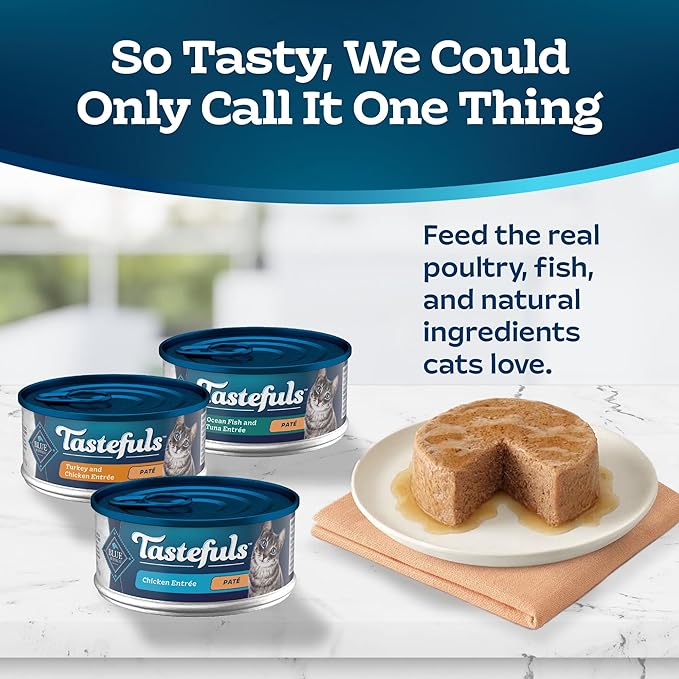 Blue Buffalo Tastefuls Wet Cat Food Paté Variety Pack Chicken Turkey & Chicken Ocean Fish & Tuna, 5.5 oz. Cans (12 Count)