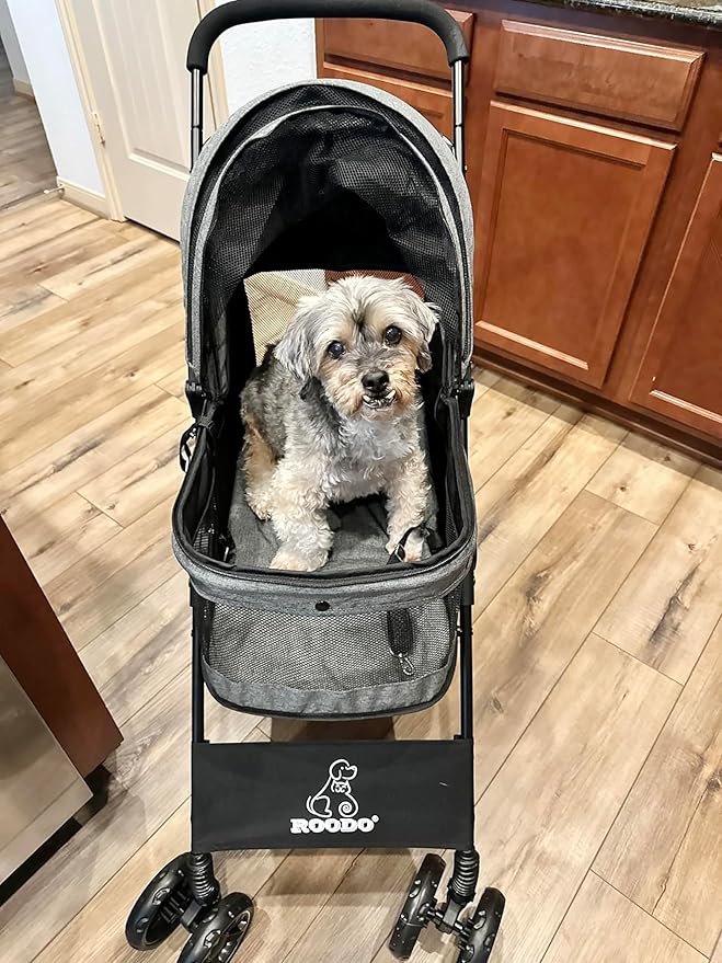 ROODO 4 Wheel Dog Cat Pet Stroller Best Lightweight Foldable Compact Portable Jogger All Terrain Travel Pet Gear Puppy Doggie Bunny Kitty Stroller for up to 30lbs Medium Small Dogs Cats(sage Green)