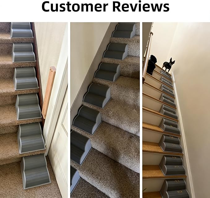 2-Step Modular Dog Ramp - Portable Non-Slip Stairs for Small Dogs with High Support, 9.5" D Lightweight Plastic Pet Steps Fits Staircase Indoor, Ideal for Elderly Injured Pets (6-Pack, Grey)