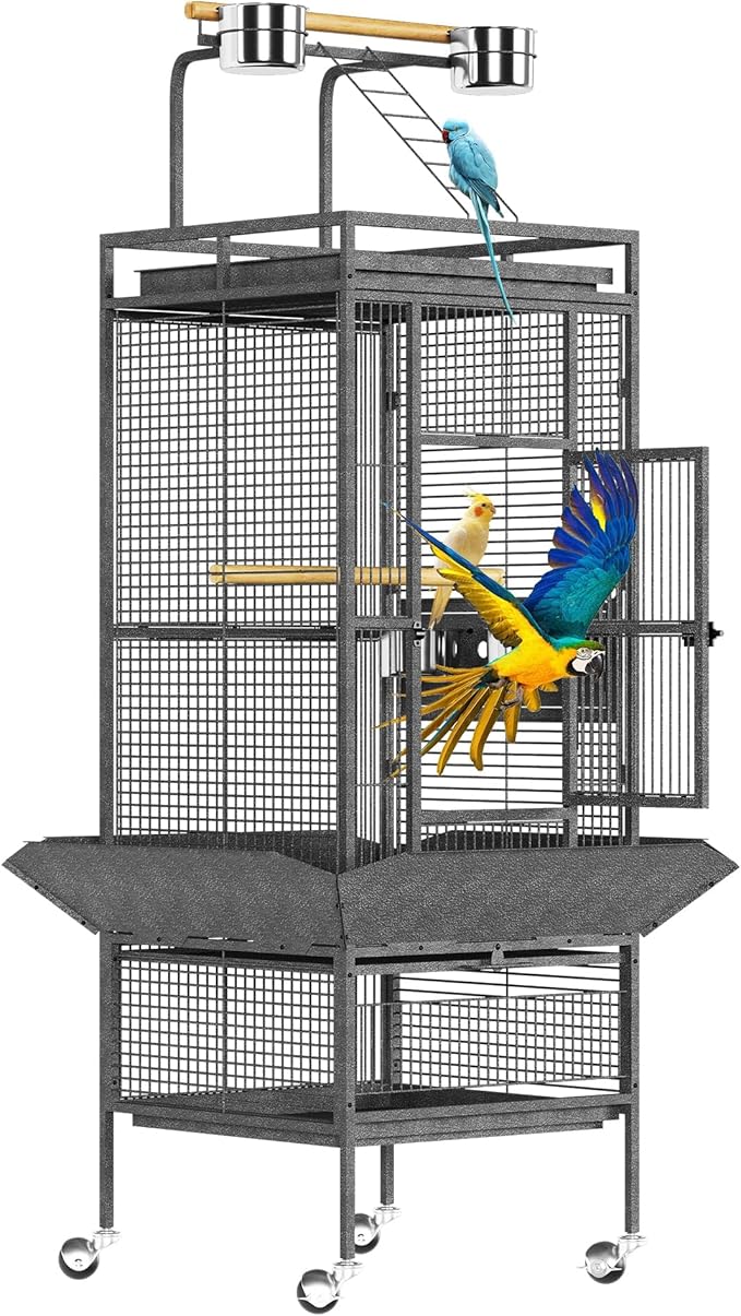 Garvee 61in Large Bird Cage, Metal Bird Cage with Bird Playground, Rolling Parrot Cage with Feeding Accessories, Large Parakeet cage for Parrots, Parakeets, Conures, Parrot, Black